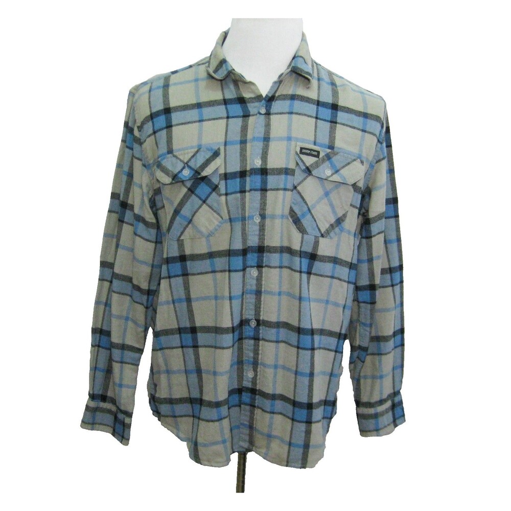 Firestone Walker Brewing Flannel Shirt Men's Large Blue Gray Plaid Button Front